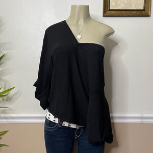 ZARA Women's Woven Split Neck Pleated Short Sleeve Blouse Top